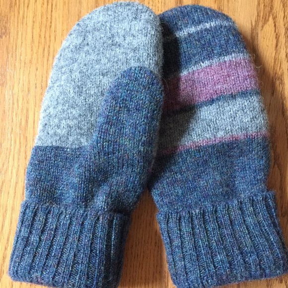 Hand Crafted Accessories - 100% Felted Shetland Wool Mittens Handcrafted from Repurposed Sweaters